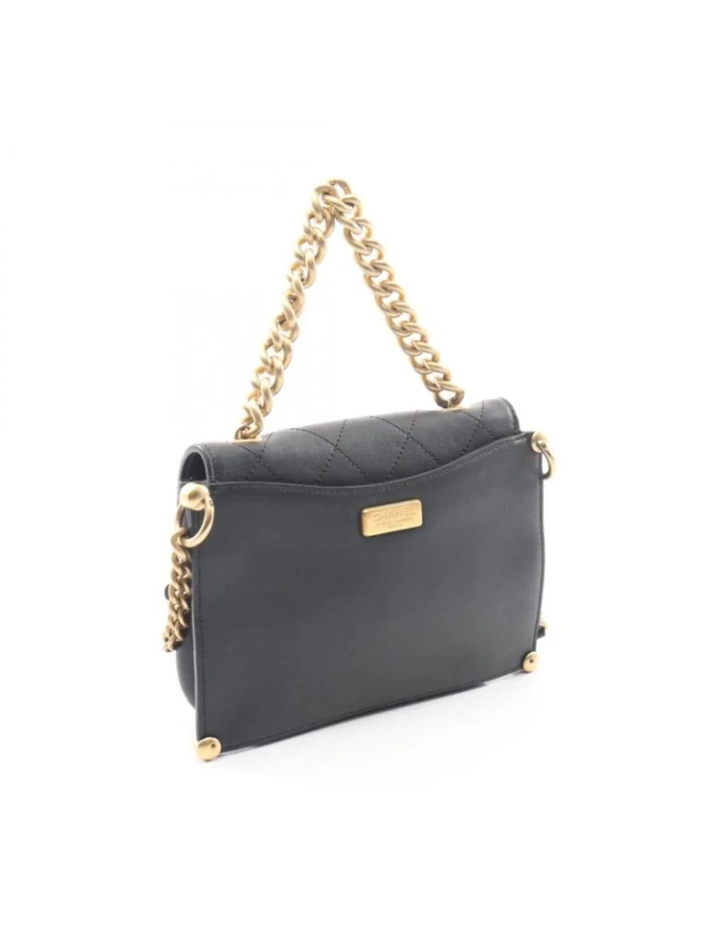 Chanel Shoulder Bag Quilted 2-Way Black Leather Chain